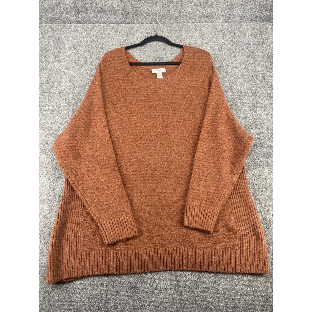 cj banks Crew Neck Sweater Womens 3X 24/26W Rust Orange Ribbed Knit Pullover NWT